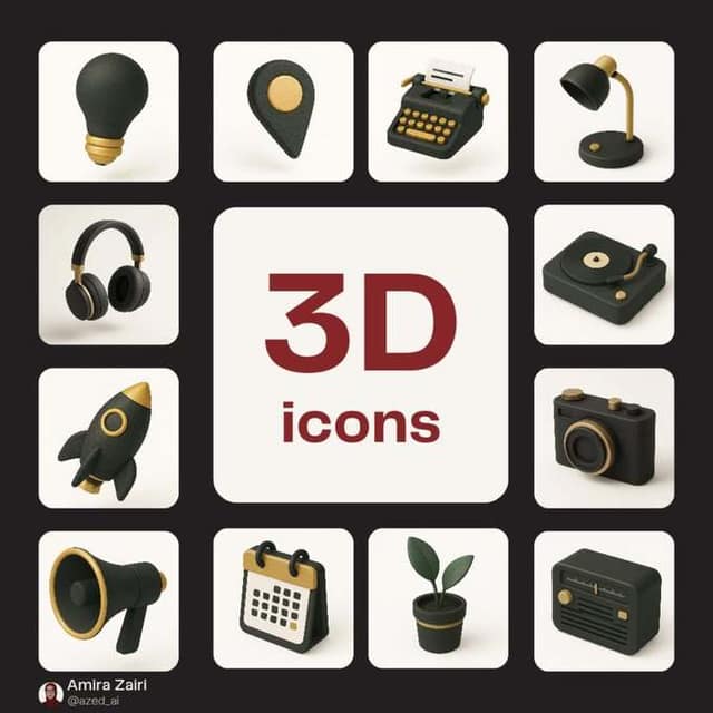 3D-style icons AI 提示词效果图