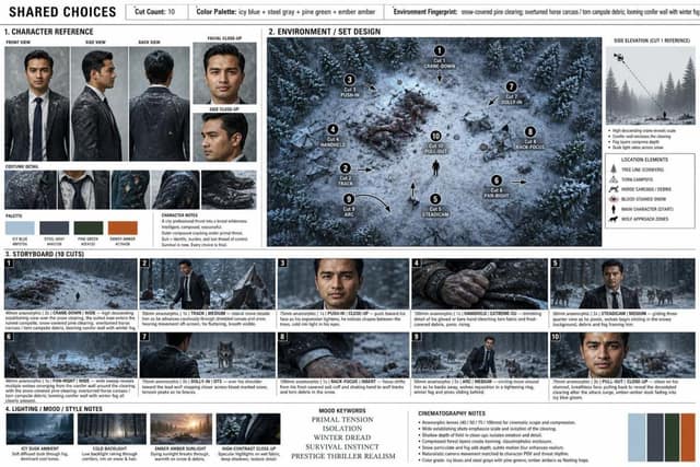 冬季生存惊悚 Storyboard AI 提示词效果图