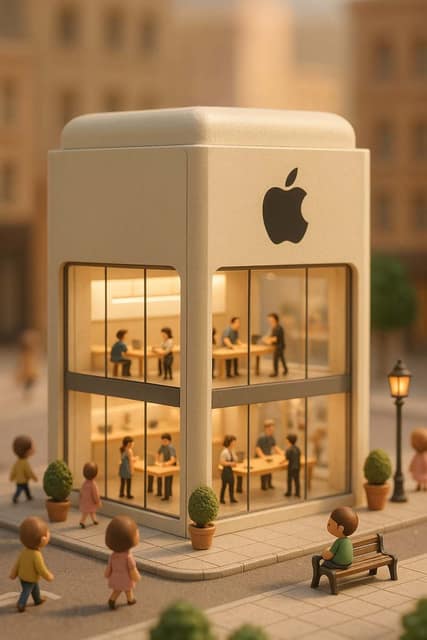 A whimsical miniature Apple Store AI 提示词效果图